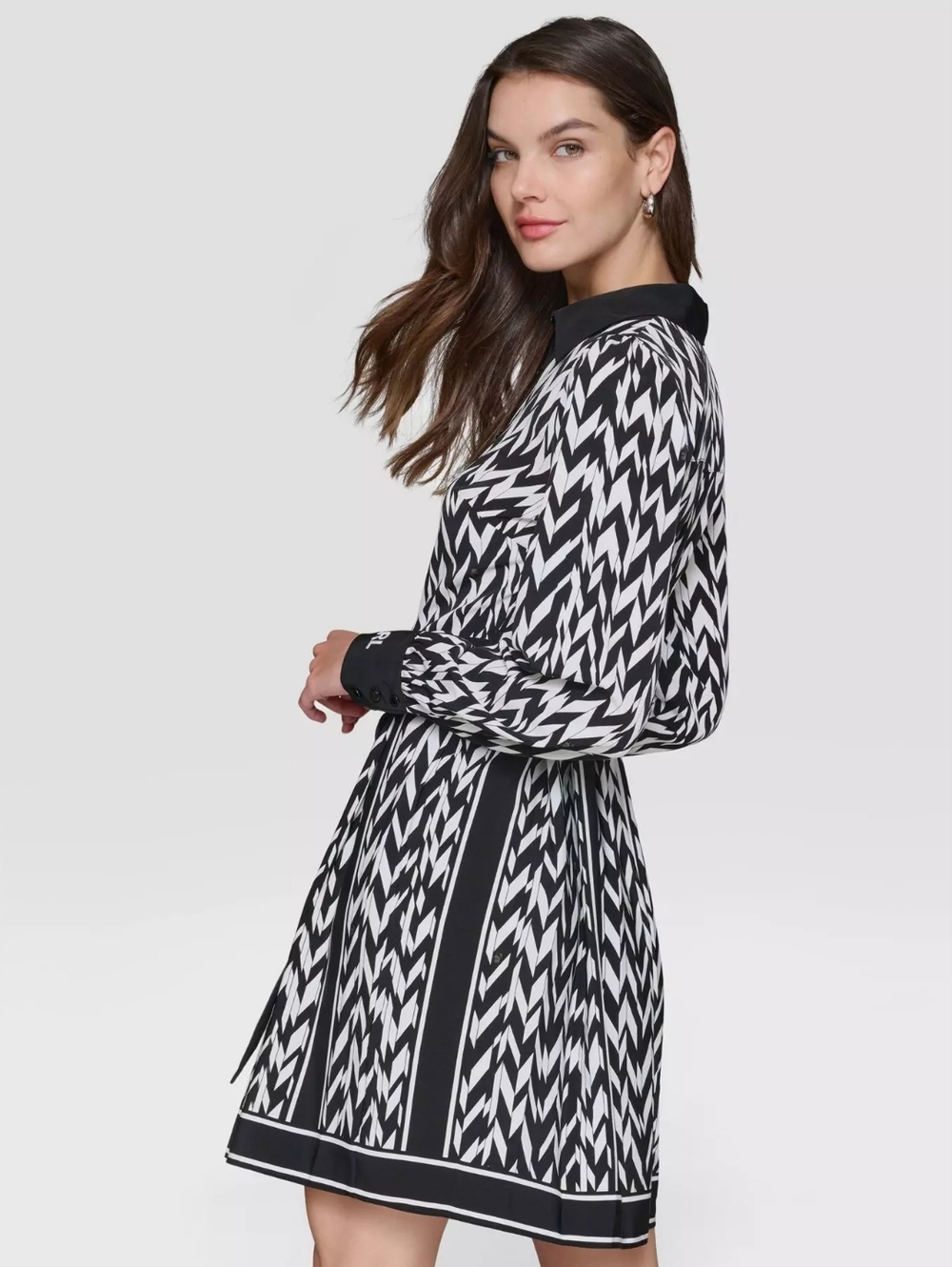 Karl Lagerfeld Paris Herringbone-Print Shirtdress